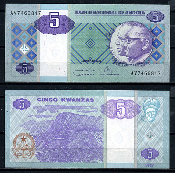 Ангола 5 кванза 2011 Dr. Antonio Agostinho Neto & Jose Eduardo dos Santos Pick 144c бумага аUNC 6317-3-3-2