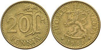 Финляндия 20 пенни 1963 KM 47 алюминиевая бронза 4150-1011