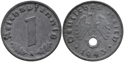 ГЕРМАНИЯ 1 РЕЙХСПФЕННИГ 1943 A KM 97, J.369 цинк 96-763