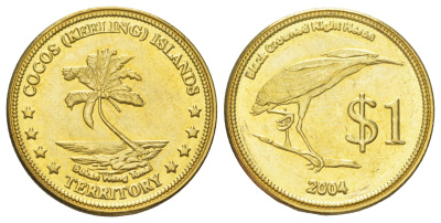 Кокосовые острова 1 доллар 2004 X 15 латунь BU 4624-525