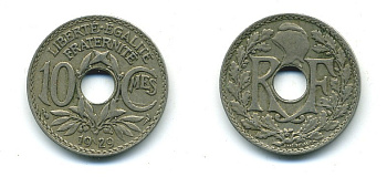 ФРАНЦИЯ 10 САНТИМОВ 1929 ТИП ЛИНДАЙЁ KM 866а медно-никель 84-344