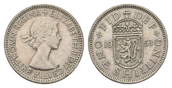 Великобритания 1 шиллинг 1953 Елизавета II (1952-2022), Шотландский герб KM 891, Spink 4140 медно-никель 4663-212