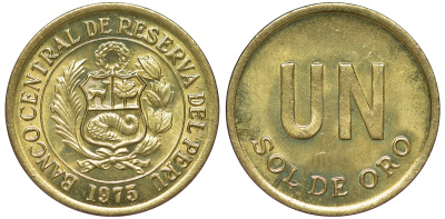 Перу 1 соль 1975 KM 266.1 латунь aUNC 4605-456