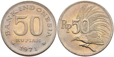 Индонезия 50 рупий 1971 райская птица KM 35 медно-никель 92-913