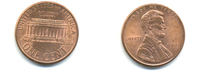 США 1 цент 1999 Авраам Линкольн KM 201b цинк плакированный медью UNC 179-518