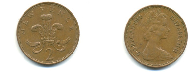 Великобритания 2 пенса 1980 Елизавета II (1952-2022) KM 916, Spink 4235 (C1) бронза 59-1423