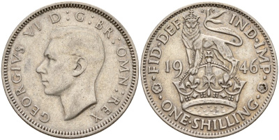 Великобритания 1 шиллинг 1946 Георг VI (1936-1952), Английский герб KM 863, Spink 4103 медно-никель 4177-522