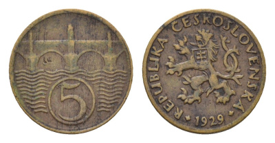 Чехословакия 5 геллеров 1929 KM 6 медь цинк 4685-1045