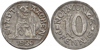 Германия, Ахен 10 пфеннигов 1920 нотгельд, земля Северный Рейн-Вестфалия Funck 1.1 железо 3856-1024