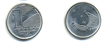 Бразилия 1 крузейро 1990 KM 617 нержавеющая сталь aUNC 93-1021