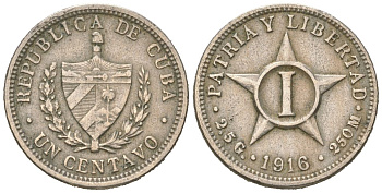 Куба 1 сентаво 1916 KM 9.1 медно-никель 4615-863
