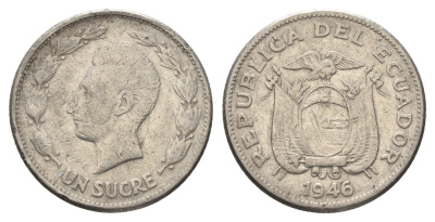 Эквадор 1 сукре 1946 год-тип KM 78.2 никель 4663-744