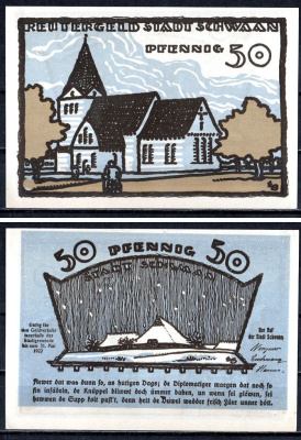 Шван (Мекленбург-Шверин) 50 пфеннигов 1922 Mehl Grabowski 1203.2-3/3 бумага UNC (пресс) 7556-59-3-2