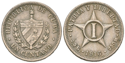 Куба 1 сентаво 1916 KM 9.1 медно-никель 4615-863