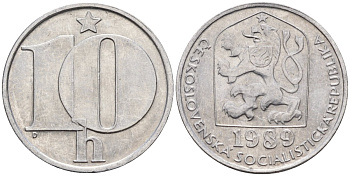 Чехословакия 10 геллеров 1989 KM 80 алюминий 4152-753