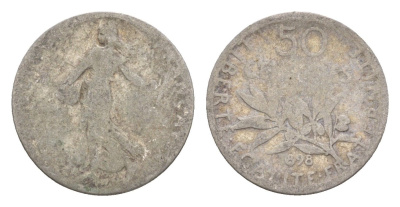 Франция 50 сантимов 1898 KM 854 серебро 4655-626
