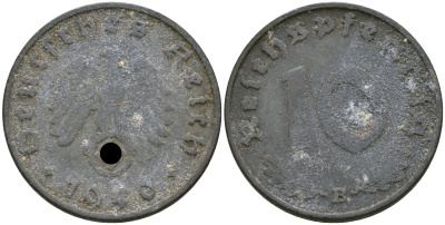 Германия 10 рейхспфеннигов 1940 B KM 101 цинк 4171-1051