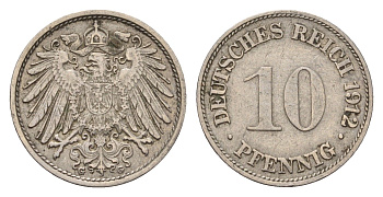 Германия 10 пфеннигов 1912 G, Вильгельм II (1888-1918) KM 12, J. 13 медно-никель 4636-945
