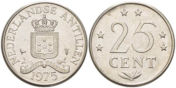 Нидерландские Антилы 25 центов 1975 Юлиана (1948-1980) KM 11 никель 211-821