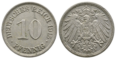 Германия 10 пфеннигов 1915 A KM 12, J. 13 медно-никель 4364-3034