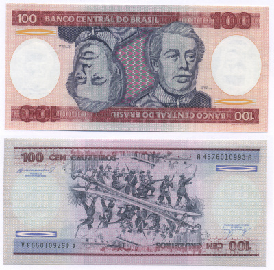 БРАЗИЛИЯ 100 КРУЗЕЙРО 1984 ПОДПИСЬ 21, ГЕОРЦОГ КАКСИАС Pick 198b бумага aUNC 7553-11-4