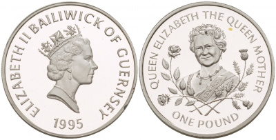 Гернси 1 фунт 1995 Королева Елизавета, королева мать KM 77 серебро PROOF 1094-7-41