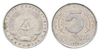 ГДР 5 пфеннигов 1968 A KM 9.1 алюминий 192-167