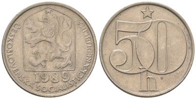Чехословакия 50 геллеров 1989 KM 89 медно-никель aUNC 4115-1017