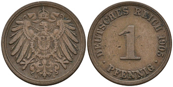 Германия 1 пфенниг 1905 A KM 10, J. 10 медь 4567-1215