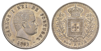 Португалия 500 реалов (рейсов) 1891 Карлуш I (1889-1908) KM 535 серебро 3896-121