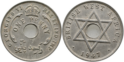 Британская Западная Африка 1 пенни 1947 Георг VI (1937-1952) KM 19 медно-никель 1523-612