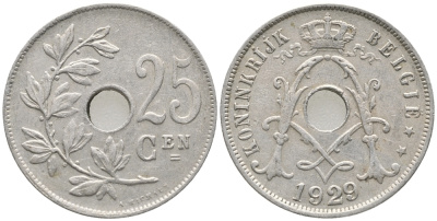 Бельгия 25 сантимов 1929 Belgie, Альберт I (1909-1934) KM 69 медно-никель 34-351