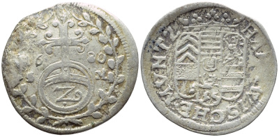 ХАНАУ ЛИХТЕНБЕРГ 2 КРЕЙЦЕРА 1680 SM, ФРИДРИХ КАЗИМИР ФОН ХАНАУ-ЛИХТЕНБЕРГ KM 51 серебро 54-1139