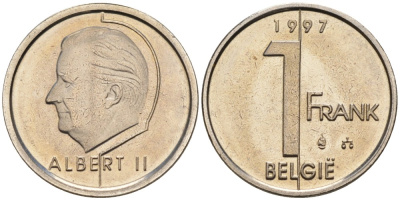 Бельгия 1 франк 1997 Belgie KM 188 железо плакированное никелем UNC 192-525