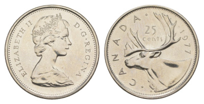 Канада 25 центов 1977 Елизавета II (1952-2022), олень KM 62b никель UNC 4631-927