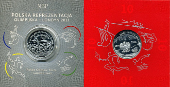 Польша 10 злотых 2012 XXX летние Олимпийские игры в Лондоне в 2012 году, польские спортсмены, в оригинальном буклете KM 833 серебро PROOF 4-3-2-20