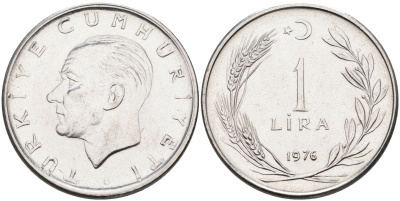 Турция 1 лира 1976 Мустафа Кемаль Ататюрк KM 889a.2 нержавеющая сталь4595-517