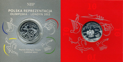 Польша 10 злотых 2012 XXX летние Олимпийские игры в Лондоне в 2012 году, польские спортсмены, в оригинальном буклете KM 833 серебро PROOF 4-3-2-20