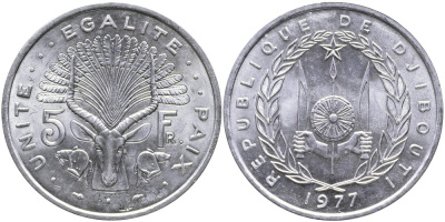 Джибути 5 франков 1977 KM 22 алюминий UNC 4536-341