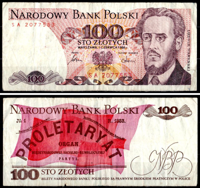 Польша 100 злотых 1986 Pick 143 e бумага 7204-75-3-1