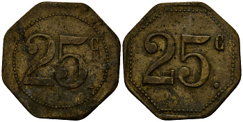 Франция 25 сантимов ND ресторанный жетон латунь 4166-346