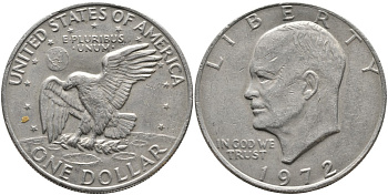 США 1 доллар 1972 Президент Эйзенхауэр, лунный орел KM 203 медь плакированная медно-никелем 4527-1211