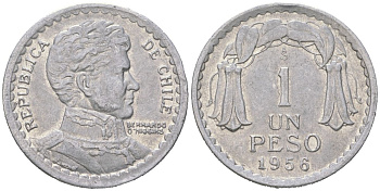 Чили 1 песо 1956 KM 179a алюминий 4121-1123