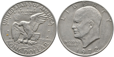 США 1 доллар 1972 Президент Эйзенхауэр, лунный орел KM 203 медь плакированная медно-никелем 4527-1211