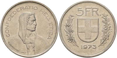 Швейцария 5 франков 1973 Вильгельм Телль KM 40a медно-никель 4157-343
