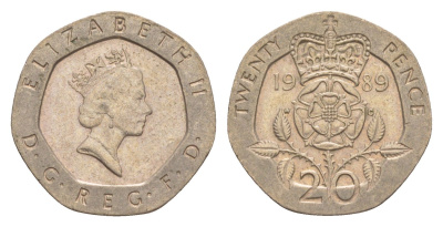 Великобритания 20 пенсов 1989 Елизавета II (1952-2022) KM 939, Spink 4361 (G2) медно-никель 4639-853