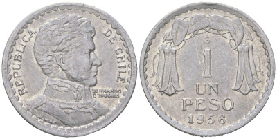 Чили 1 песо 1956 KM 179a алюминий 4121-1123
