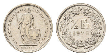 Швейцария 1/2 франка 1978 KM 23a медно-никель 4685-858
