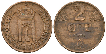Норвегия 2 эре 1914 Хокон VII (1905-1957) KM 371 бронза 4615-353
