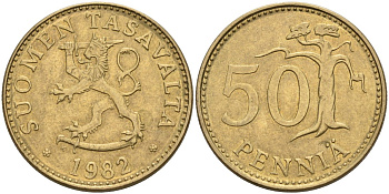 ФИНЛЯНДИЯ 50 ПЕННИ 1983 K KM 48 алюминиевая бронза 4563-442